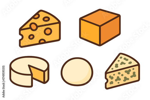 Various cheese types presented in isometric icon style