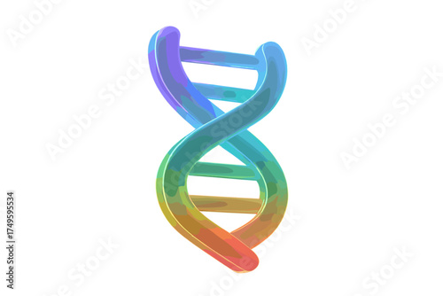 Glossy rainbow colored DNA double helix structure isolated on white background