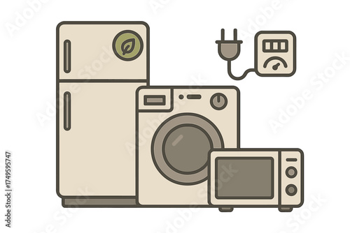 Household appliances energy efficiency concept with power meter
