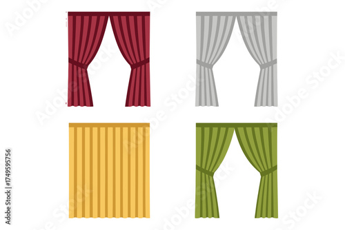Four distinct window drapery and curtain styles in various colors