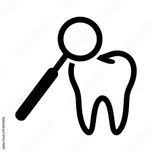 Dental mirror and tooth inspection vector icon symbolizing oral care and hygiene concept
