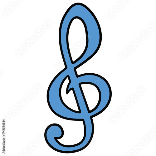 Hand-drawn cartoon blue treble clef on a white background.