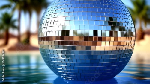 Disco Ball Reflecting Tropical Paradise by the Poolside.