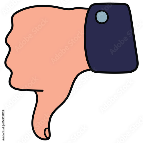 Hand-drawn cartoon thumb down gesture on a white background.