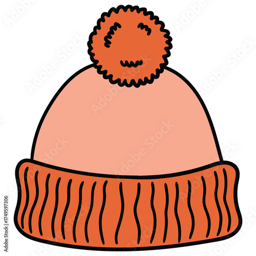 Hand-drawn cartoon warm winter hat on a white background.