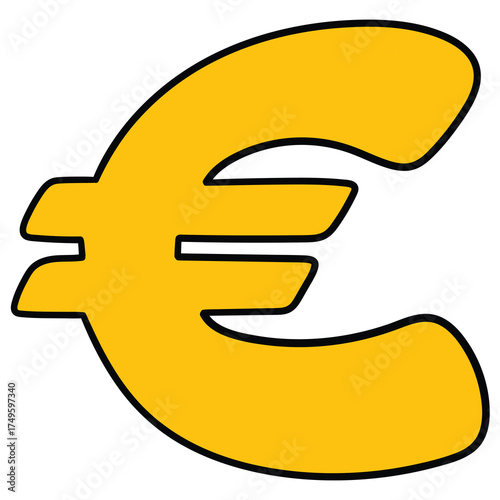 Hand-drawn cartoon yellow euro sign on a white background.