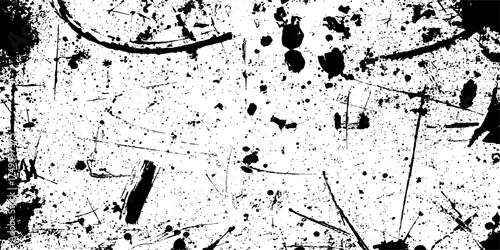 Abstract black ink grunge splatter background with paint texture and design element illustration