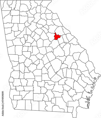 Detailed vector map of Georgia highlighting Taliaferro County, a small, rural east-central territory in the Piedmont region, recognized as the state's least populous county.

