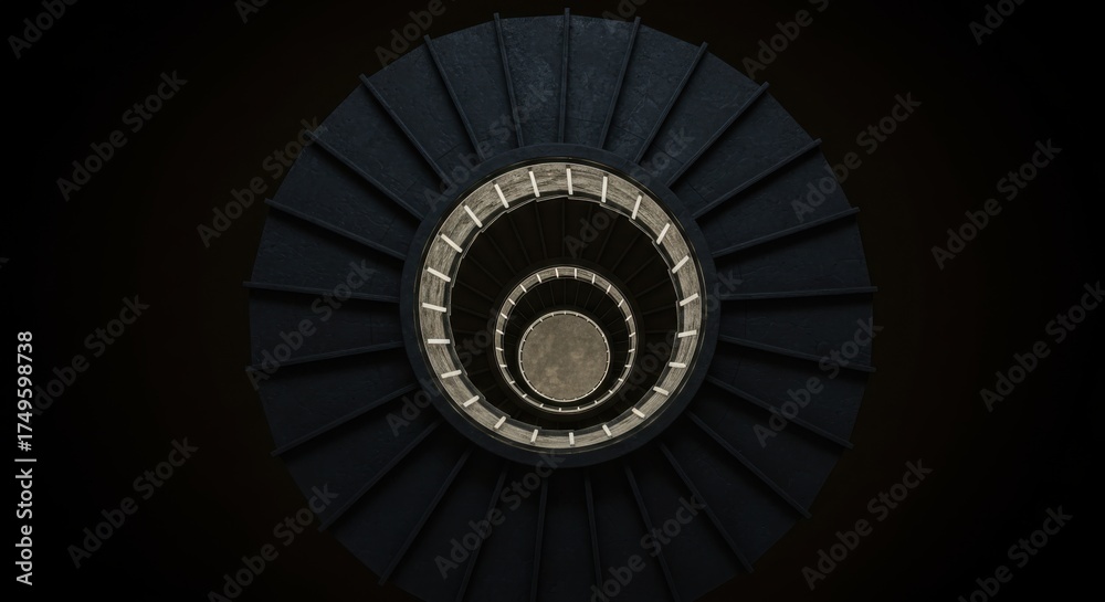 Fototapeta premium Spiral Staircase Descending into Darkness