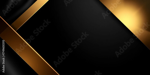  Black and metallic gold luxury backdrop with elegant diagonal glow and soft smooth depth. Sophisticated 3D geometric texture.