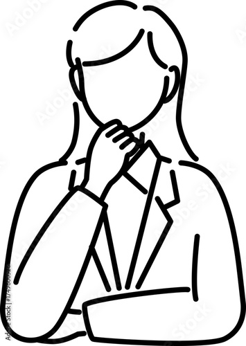 アゴに手を置き悩む女性会社員