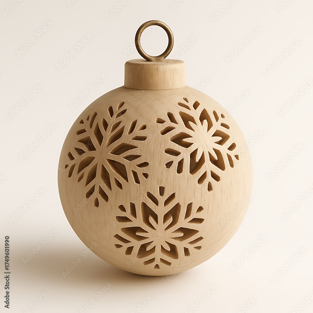 Fototapeta premium Wooden Christmas ornament with snowflake pattern, minimalist cozy style photo