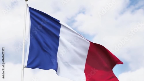French Flag Waving Proudly Against a Cloudy Sky - A Symbol of France.