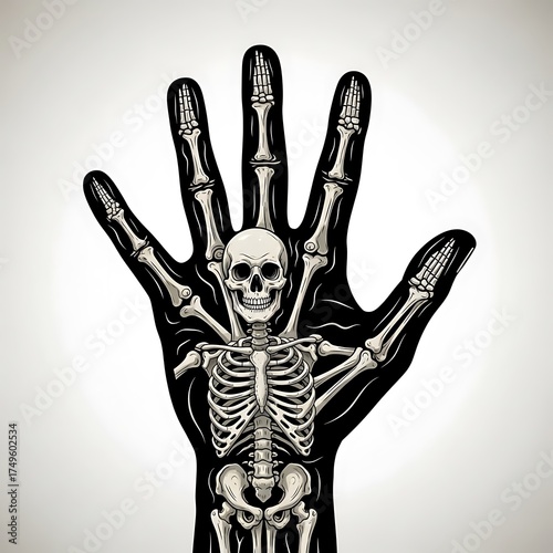 Skeleton Hand - A Macabre Illustration of Mortality and Anatomy.
