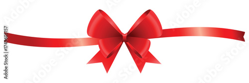Elegant Red Gift Ribbon and Bow Decoration for Greeting Card or Template