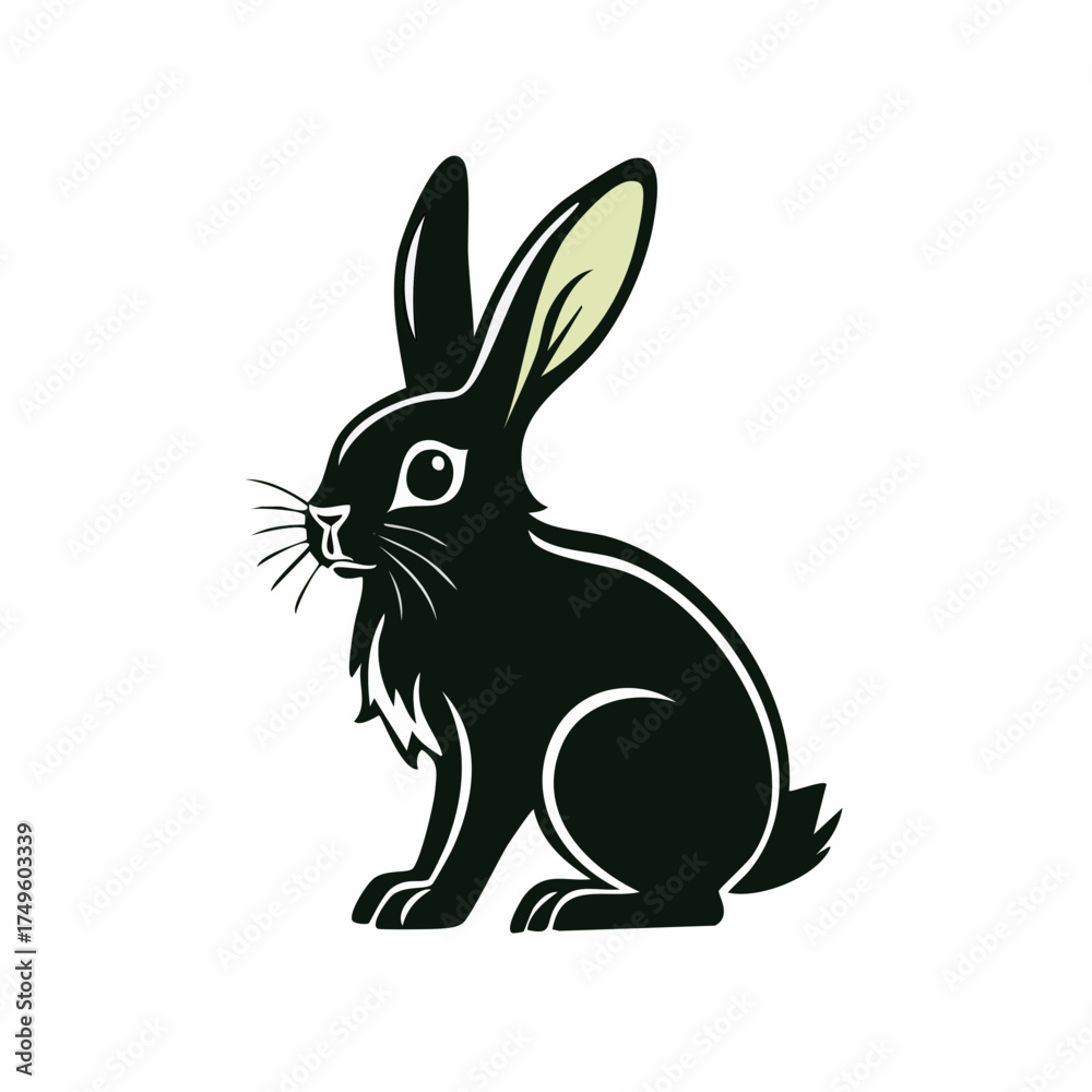 Fototapeta premium Black rabbit illustration on white background vector art for various uses