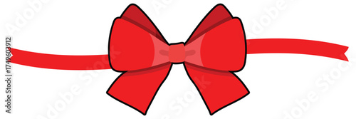 Elegant Red Gift Ribbon and Bow Decoration for Greeting Card or Template