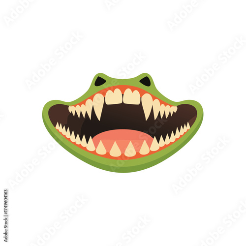Cartoon crocodile mouth open with sharp teeth isolated