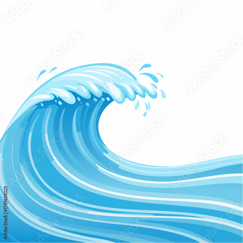 Cartoon illustration of a blue ocean wave isolated on white background