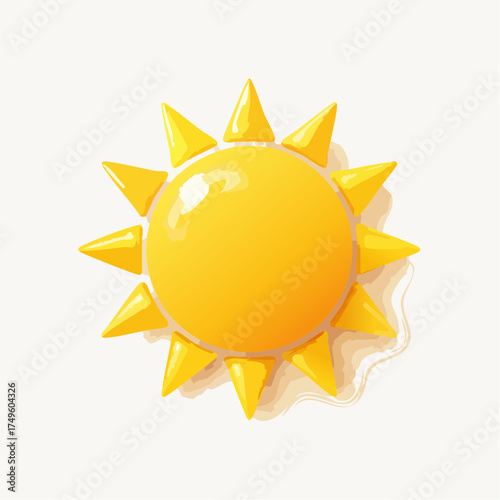 Cartoon illustration of a bright yellow sun isolated on white background