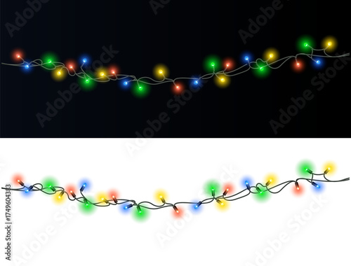 Christmas Lights Decoration. Glowing Colorful Light Bulbs on String