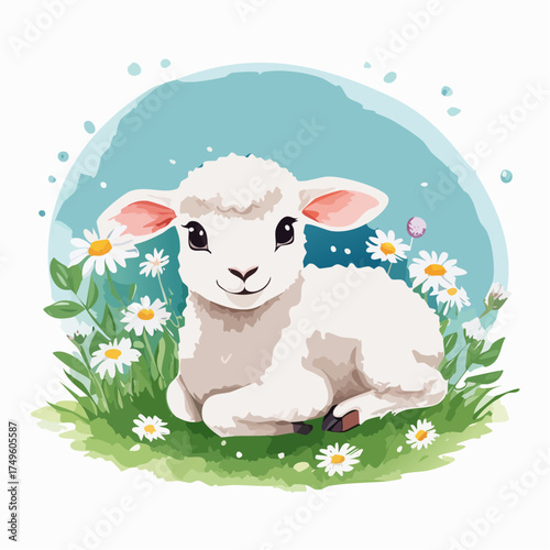Lamm auf der Blumenwiese