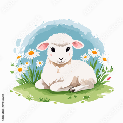 Lamm auf der Blumenwiese