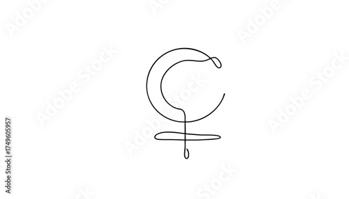 Single line drawing in modern minimalist style of female feminist equality symbol on white background with copy space