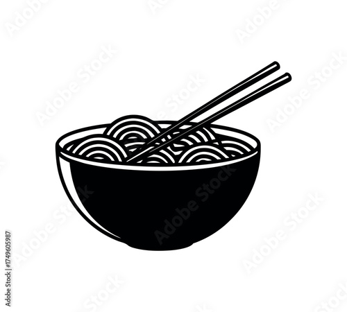 Ramen bowl vector illustration with noodles chopsticks soup representing Asian cuisine restaurant branding menu design food packaging and traditional culinary artwork
