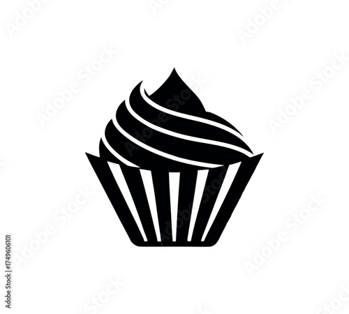 Cupcake dessert vector illustration with frosting swirl representing bakery branding pastry shop design sweet food menu packaging and dessert promotional artwork projects