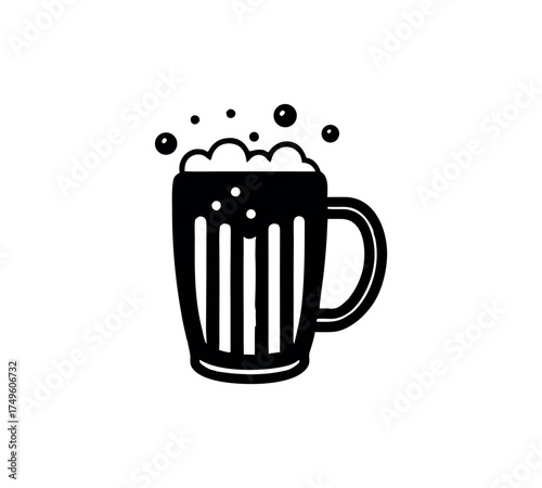 Beer mug vector illustration with frothy beverage representing pub culture bar menu celebration Oktoberfest drink branding and craft brewery promotional graphic design materials