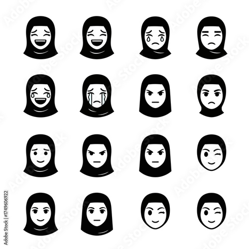 Collection of Diverse Human Emotions Expressed Through Stylized Faces.