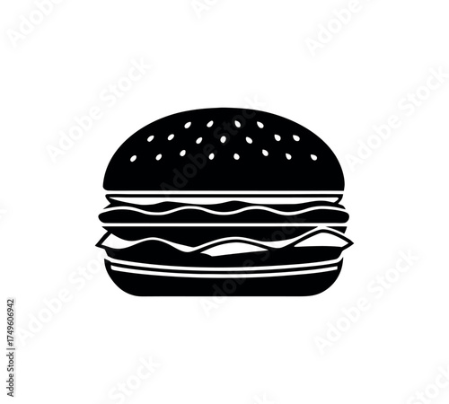 Delicious burger vector illustration with bun cheese lettuce tomato and meat layers perfect for fast food branding restaurant design packaging and delivery advertising projects