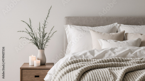 Scandinavian Winter Bedroom with Wool Blanket and Candlelight