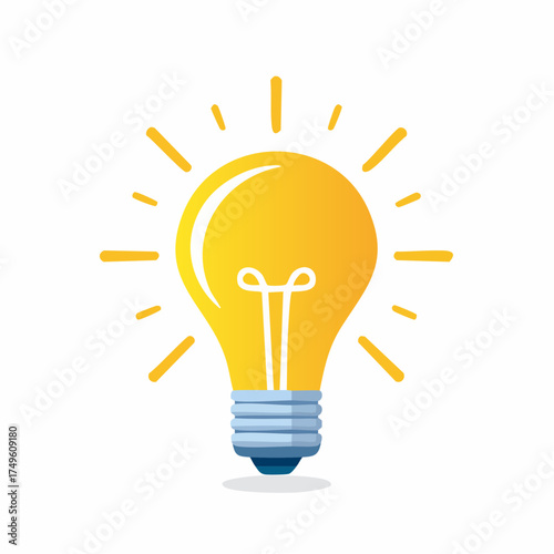 Bright yellow light bulb radiating energy on a white background vector illustration