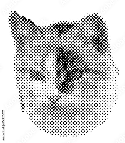 Cat halftone pop retro y2k sticker retro emotion face, pet meme cat, 