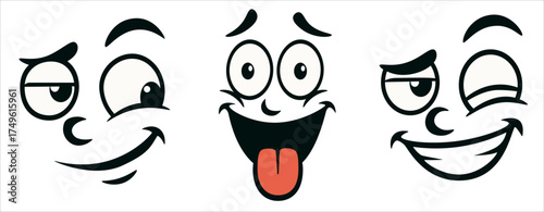 Cartoon facial expressions set – funny emotional faces vector illustration