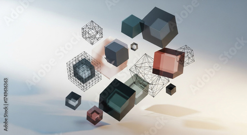 Abstract geometric shapes composition isolated on white background, a modern and minimalist design with a sense of depth and dimension