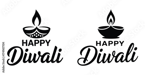 Happy diwali traditional oil lamps and festive greetings in black and white