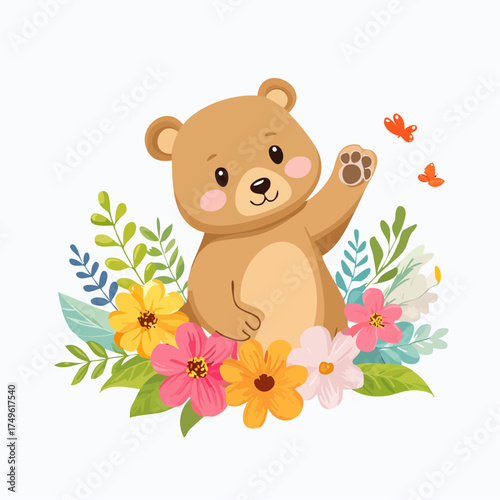 Bärenjunges auf der Blumenwiese