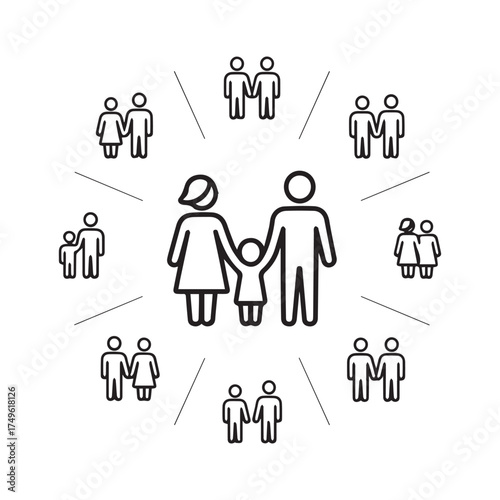 Family Structures and Relationships - Line Icon Set