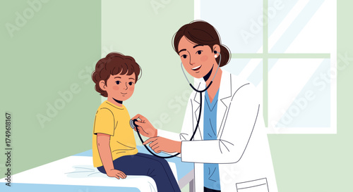 Doctor examining a child in flat clean medical care,healthcare scenes, Ensuring Health and Well-being