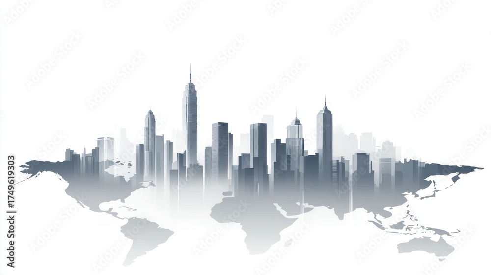 custom made wallpaper toronto digitalCityscape skyline over world map, urban view, background, presentation graphic