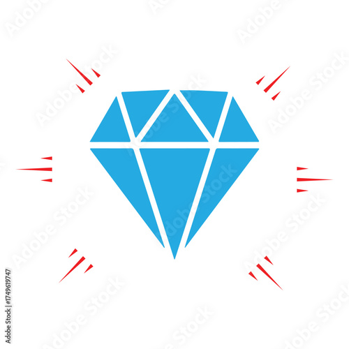 Blue Diamond Icon: Faceted Gem Symbol in Modern Minimal Design for Luxury Brand and Marketing