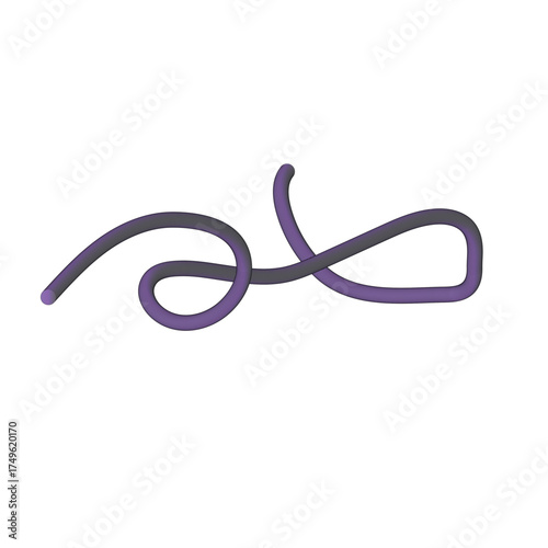 A single purple and black rope tied in a knot against a white background