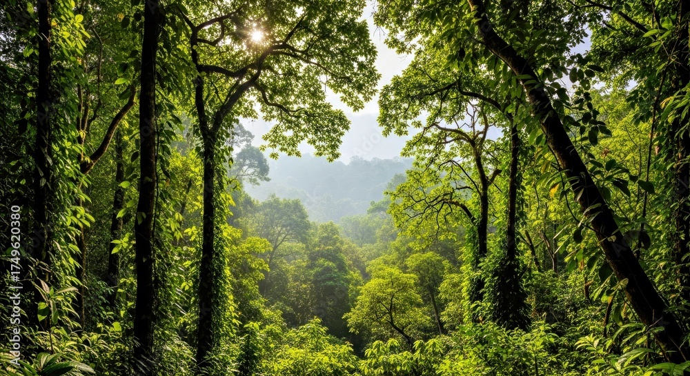 Fototapeta premium High-Resolution Rainforest Canopy Background: Tranquil, Wide-Angle View (1)