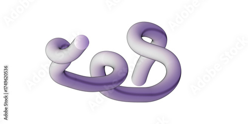Abstract swirling purple and white patterned ribbon sculpture on white background