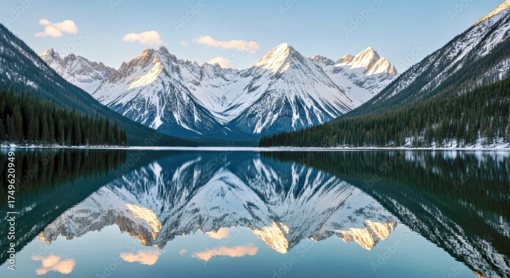 Fototapeta premium Versatile Hyperrealistic Background: Serene Mountain Lake Reflection, Golden Hour (2)