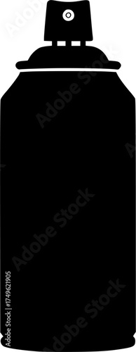 Simple black and white illustration of an aerosol spray can on a plain white background silhouette
