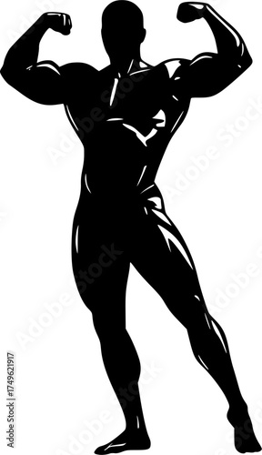 A black-and-white body builder against a white background in a straightforward and inconspicuous vector silhouette
